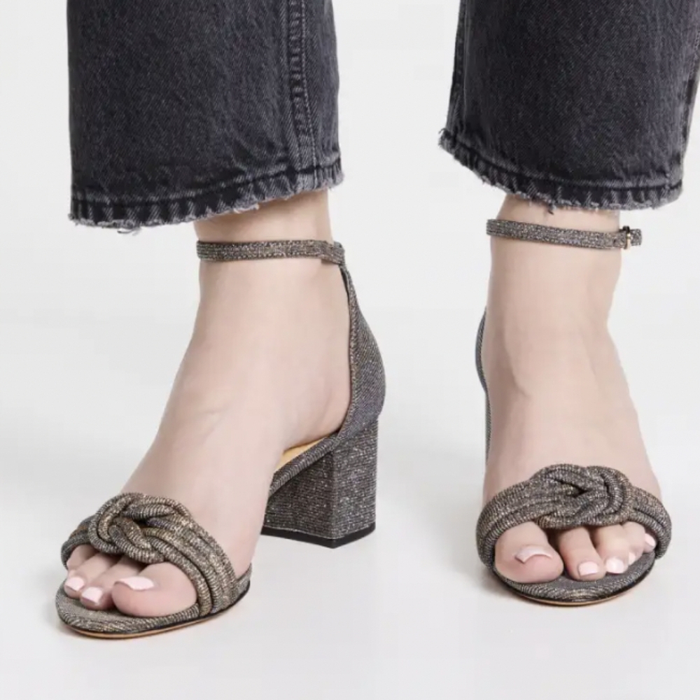 New! Alexandre Birman Vicky 60 Metallic Block-Heel Sandals